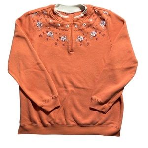 90s Light Orange Floral Quarter Zip L